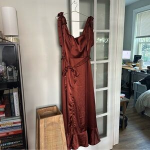 Revelry Stevie Satin Gown in Terracotta Rust, Size 12